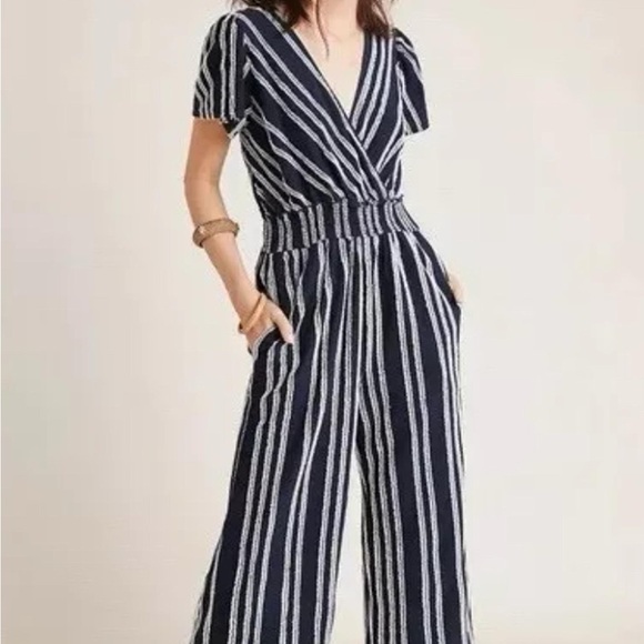 dolan Pants - Anthropologie Dolan Navy Sz Small Left Coast Cotton Stripe Wide Leg Jumpsuit